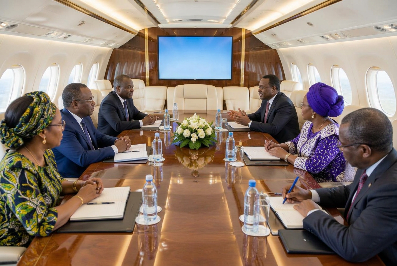Delegation meeting in a VIP airliner cabin